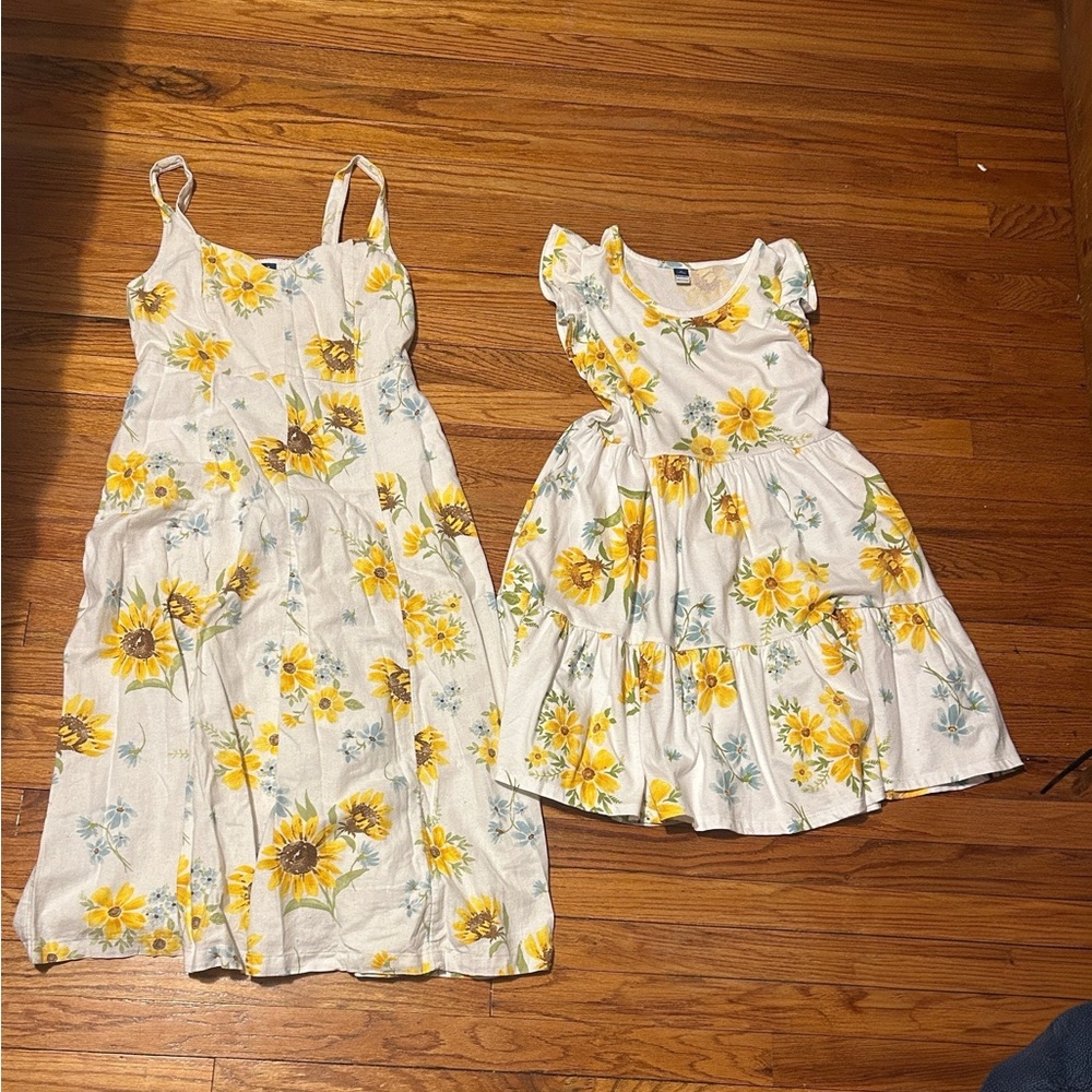 Mommy and me White & Yellow Sunflower Print Dresses